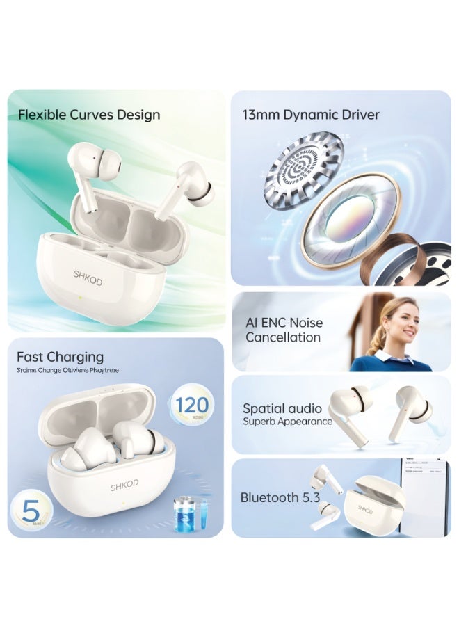 شكود سماعات SHKOD AirLits1 Pro لاسلكية بالكامل – بلوتوث 5.3، عزل ضوضاء ENC، مقاومة ماء IP54، شحن سريع - Image 5